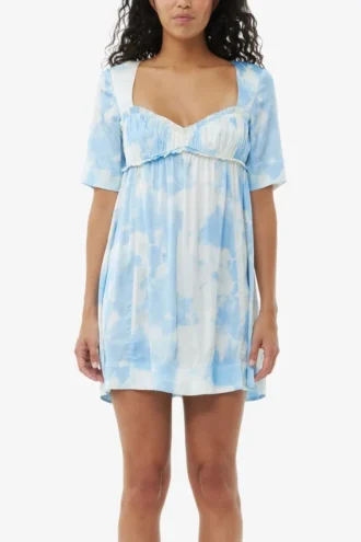 Printed Satin Short Sleeve Mini Dress