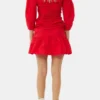 Red Cotton Poplin Gathered U-neck Mini Dress Red Cotton Poplin Gathered U-neck Mini Dress
