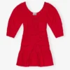 Red Cotton Poplin Gathered U-neck Mini Dress Red Cotton Poplin Gathered U-neck Mini Dress