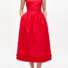 Red Cotton Poplin Strap Dress