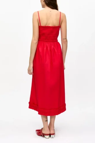 Red Cotton Poplin Strap Dress