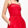 Red Cotton Poplin Strap Dress