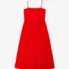 Red Cotton Poplin Strap Dress