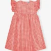 Red Crinkled Check Taffeta Dress