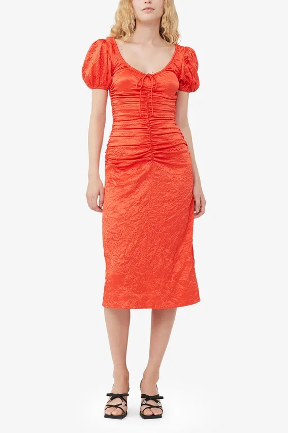 Red Crinkled Satin Midi Dress Red Crinkled Satin Midi Dress
