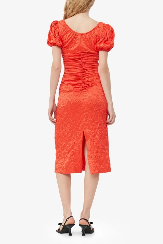 Red Crinkled Satin Midi Dress Red Crinkled Satin Midi Dress