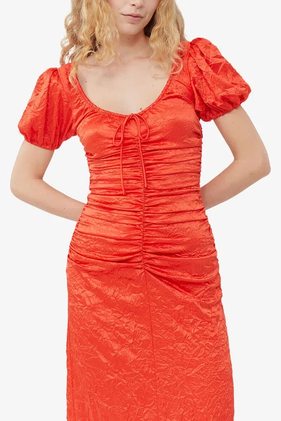 Red Crinkled Satin Midi Dress Red Crinkled Satin Midi Dress