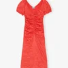 Red Crinkled Satin Midi Dress Red Crinkled Satin Midi Dress