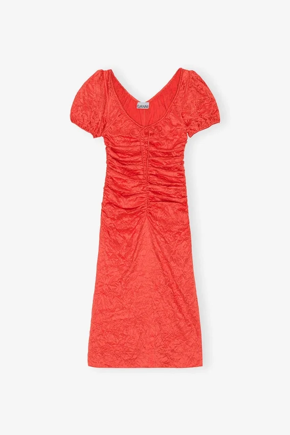 Red Crinkled Satin Midi Dress Red Crinkled Satin Midi Dress