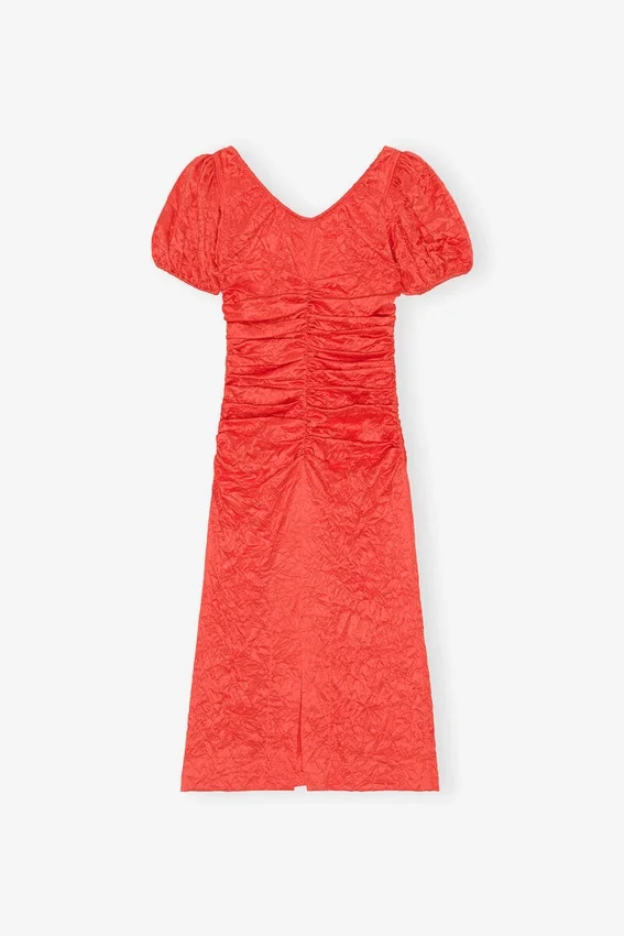 Red Crinkled Satin Midi Dress Red Crinkled Satin Midi Dress