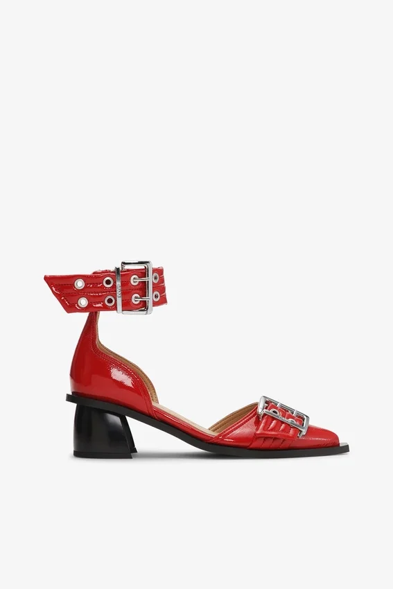Red Feminine Buckle Open Cut Pumps Red Feminine Buckle Open Cut Pumps