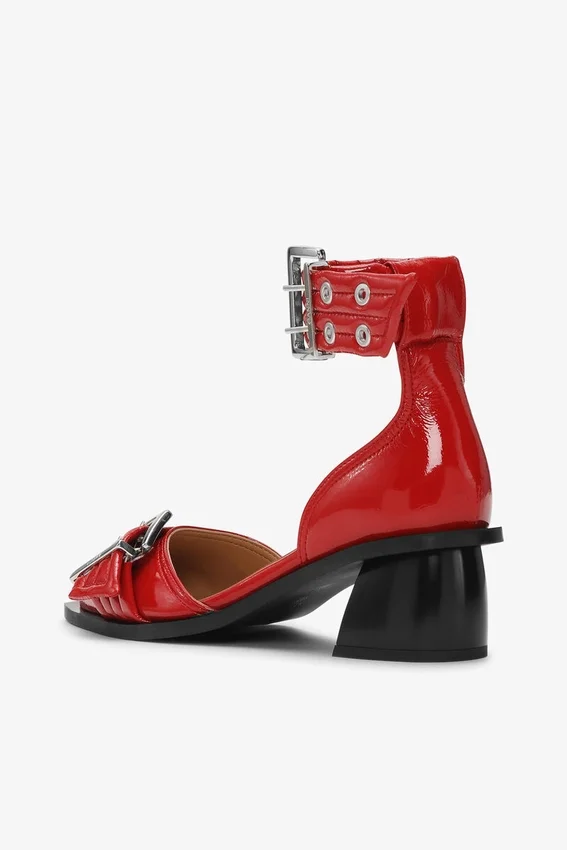 Red Feminine Buckle Open Cut Pumps Red Feminine Buckle Open Cut Pumps
