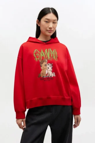Red Graphic Cropped Hoodie