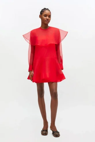 Red Organza Circle Collar Dress