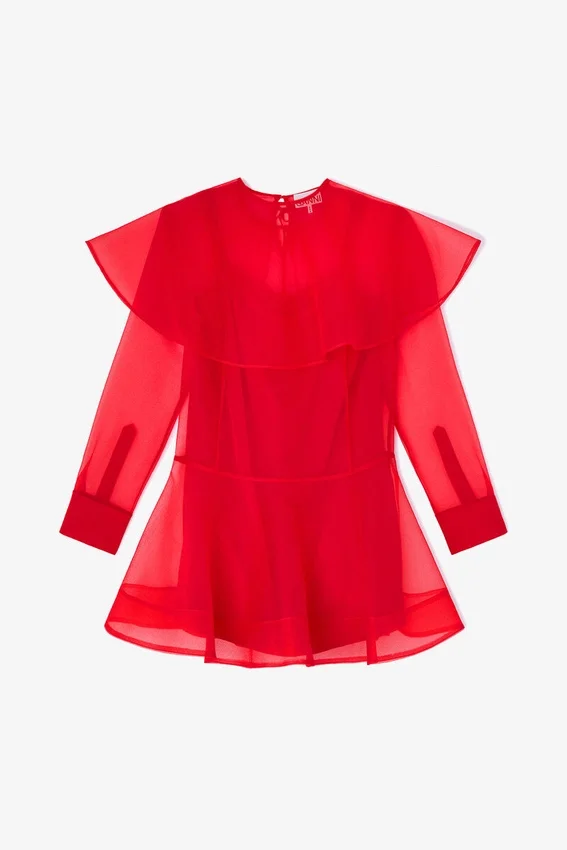 Red Organza Circle Collar Dress Red Organza Circle Collar Dress