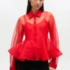 Red Organza Peplum Shirt