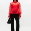 Red Organza Peplum Shirt