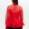 Red Organza Peplum Shirt
