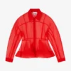 Red Organza Peplum Shirt