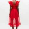Red Organza Ruched Dress