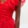 Red Organza Ruched Dress