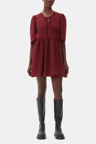 Red Sheer Tie String Wrap Dress