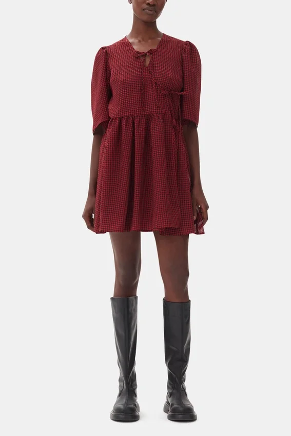 Red Sheer Tie String Wrap Dress Red Sheer Tie String Wrap Dress