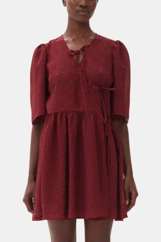 Red Sheer Tie String Wrap Dress