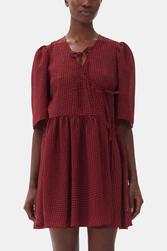 Red Sheer Tie String Wrap Dress Red Sheer Tie String Wrap Dress