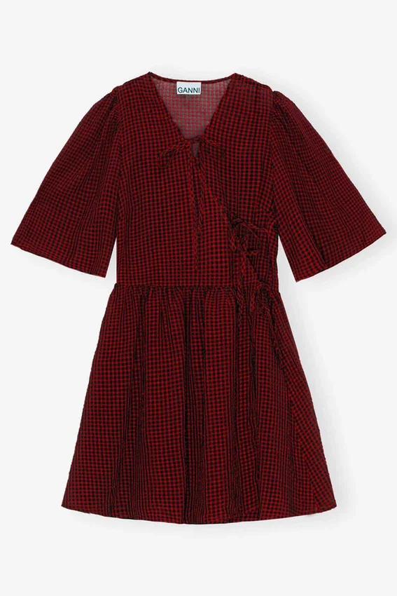 Red Sheer Tie String Wrap Dress Red Sheer Tie String Wrap Dress