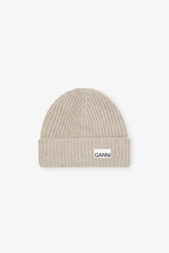Sand Fitted Wool Rib Knit Beanie
