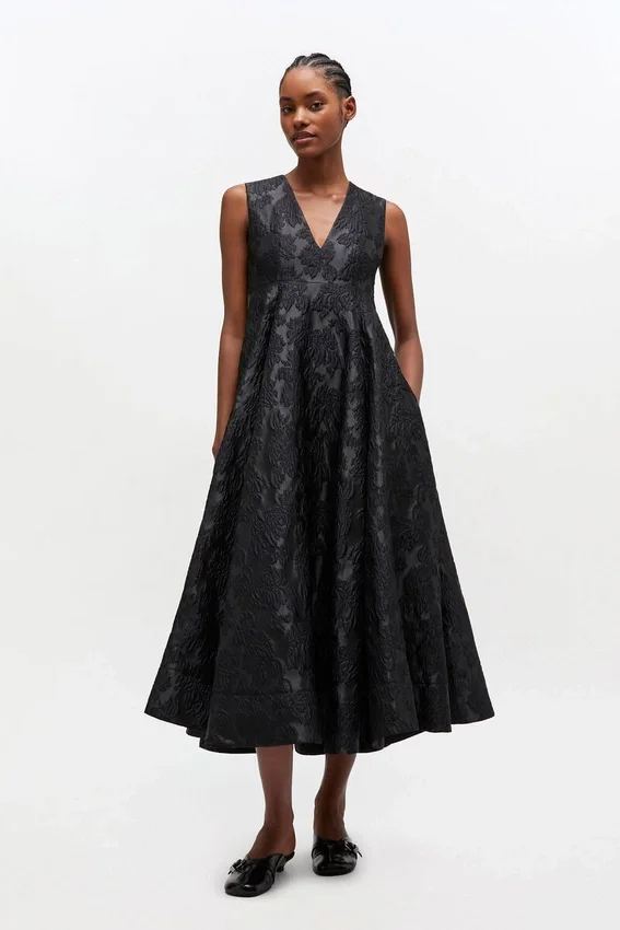 Satin Cloque Long Dress Satin Cloque Long Dress