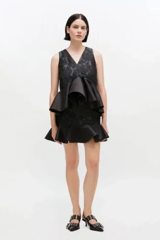 Satin Cloque Peplum Top