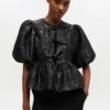 Satin Peplum Tie Blouse