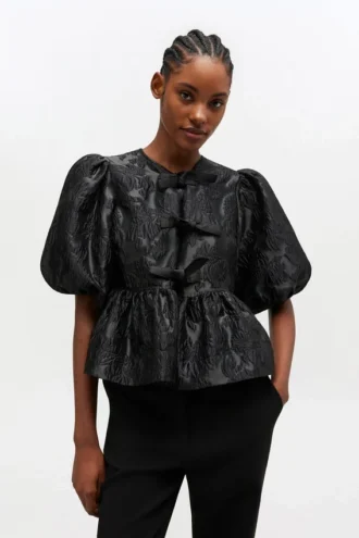 Satin Peplum Tie Blouse