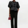 Satin Peplum Tie Blouse