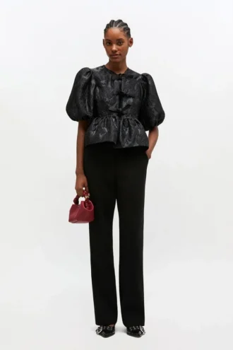 Satin Peplum Tie Blouse