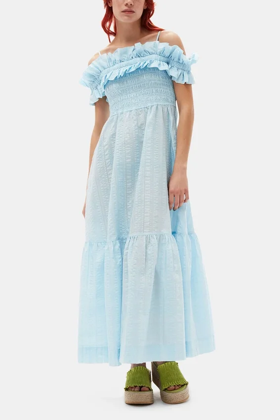 Seersucker Check Smock Maxi Dress Seersucker Check Smock Maxi Dress