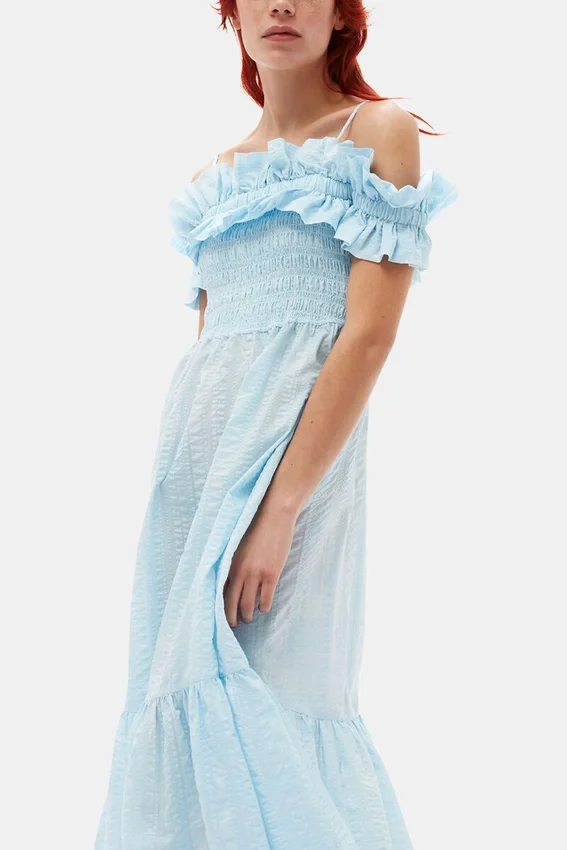 Seersucker Check Smock Maxi Dress Seersucker Check Smock Maxi Dress