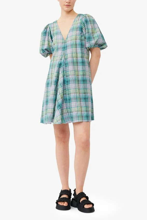 Seersucker Check V-Neck Mini Dress Seersucker Check V-Neck Mini Dress