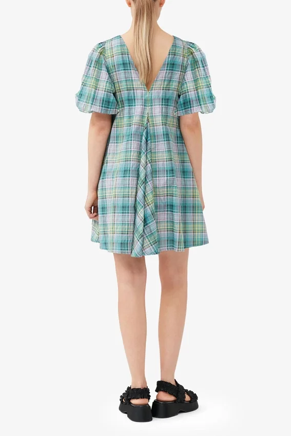 Seersucker Check V-Neck Mini Dress Seersucker Check V-Neck Mini Dress