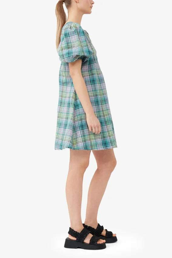 Seersucker Check V-Neck Mini Dress Seersucker Check V-Neck Mini Dress