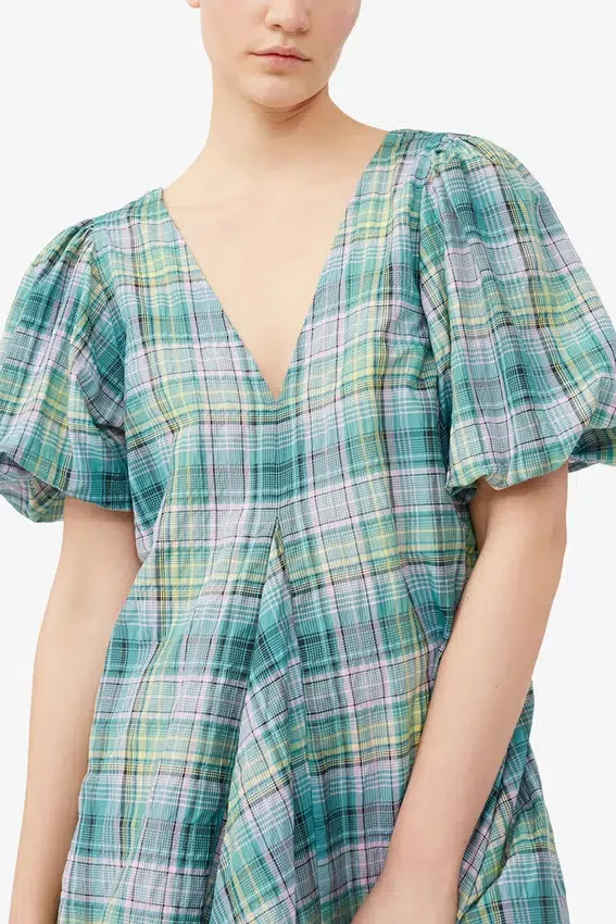 Seersucker Check V-Neck Mini Dress Seersucker Check V-Neck Mini Dress