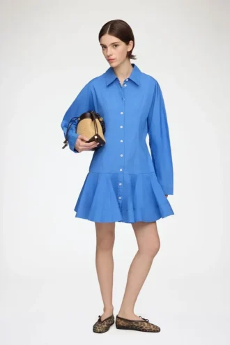 Shirt Dress in Blue Cotton