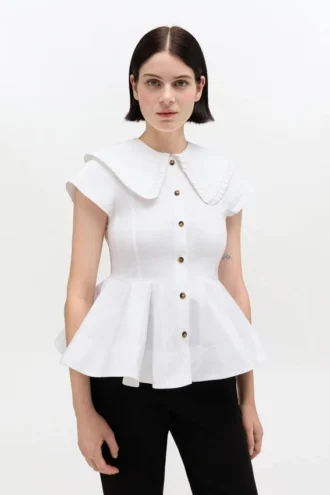 Short Cotton Ruffle Shirt