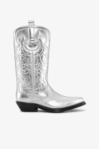 Silver Mid Shaft Embroidered Western Boots