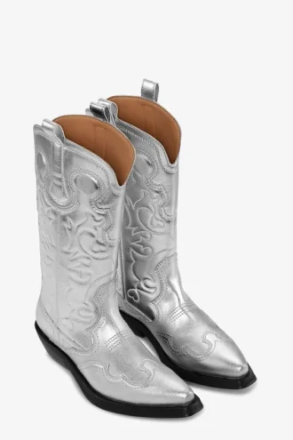 Silver Mid Shaft Embroidered Western Boots