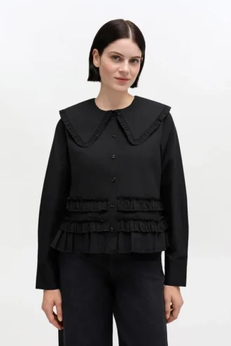 Stretch Cotton Ruffle Shirt