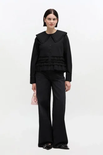 Stretch Cotton Ruffle Shirt