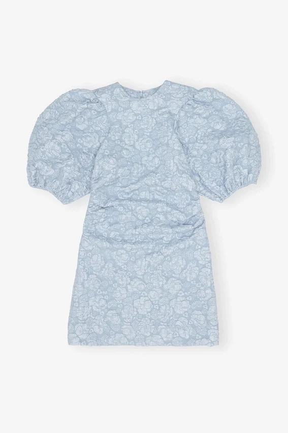 Stretch Jacquard Puff Sleeves Mini Dress Stretch Jacquard Puff Sleeves Mini Dress